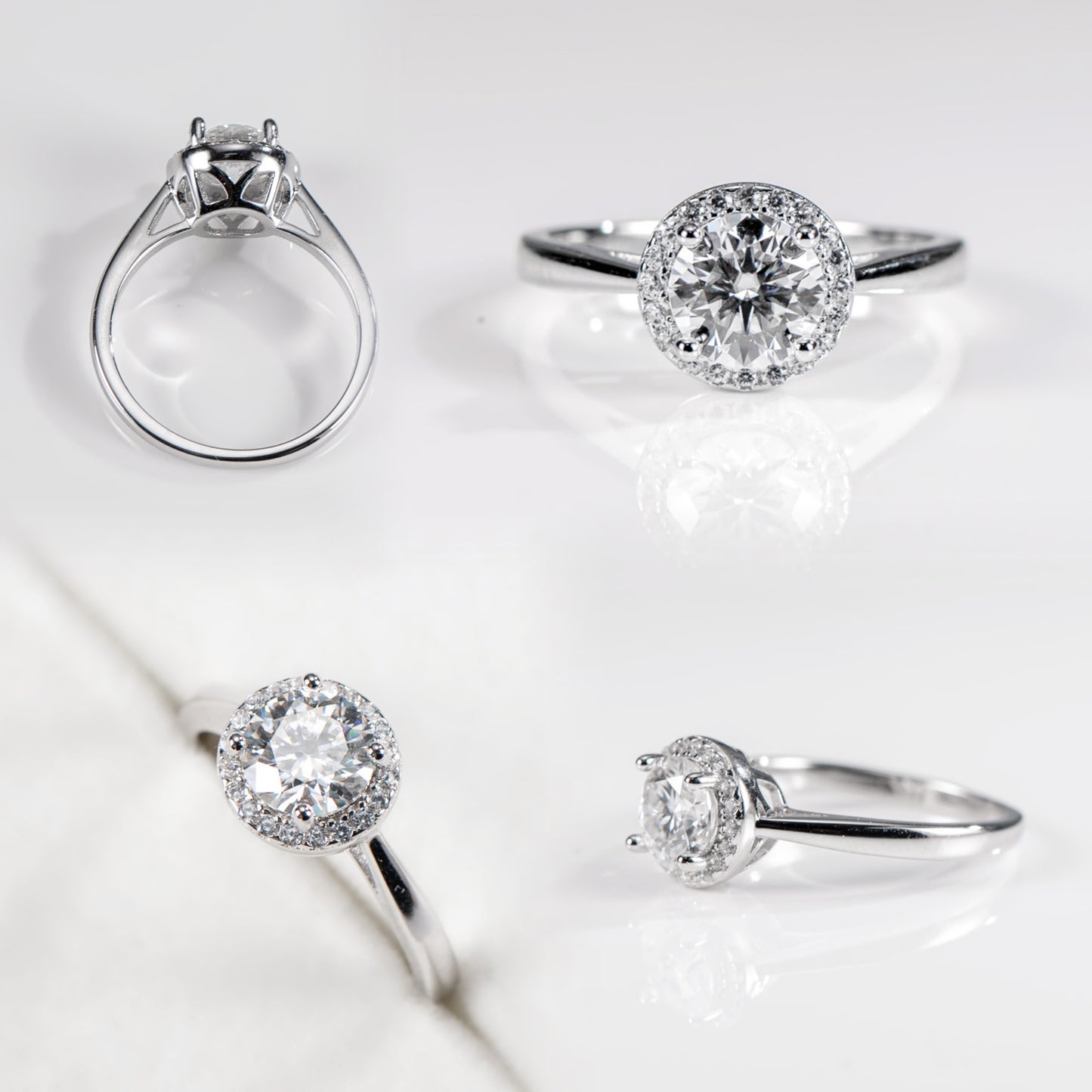 Set of diamond rings on a white background