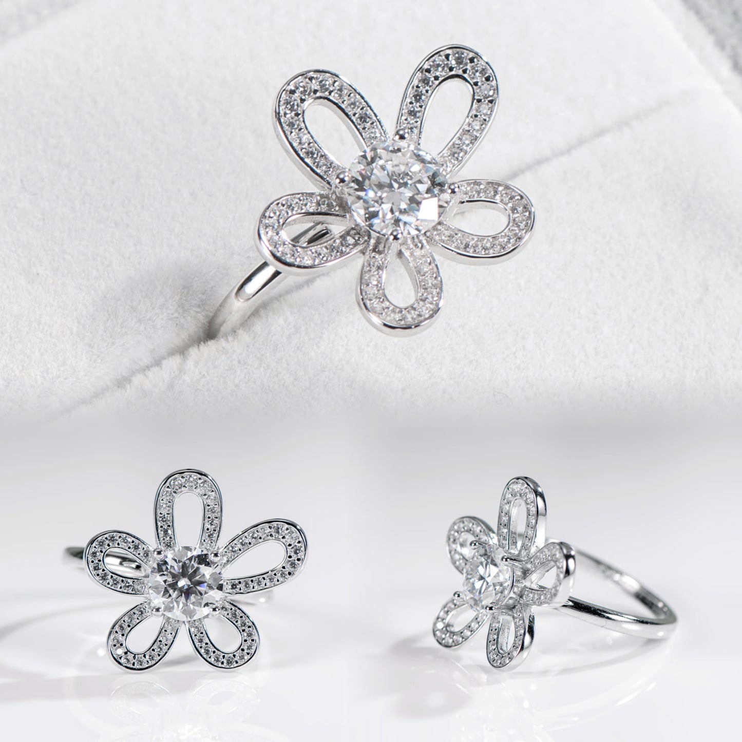 The Blossom – Round Brilliant Lab Diamond Open Flower Ring in 925 Silver – TY-R-043 – Image 12