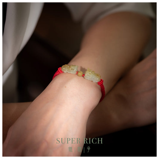 Certified Jadeite Pixiu Bracelet | Double Pixiu Type A Yellow Jade