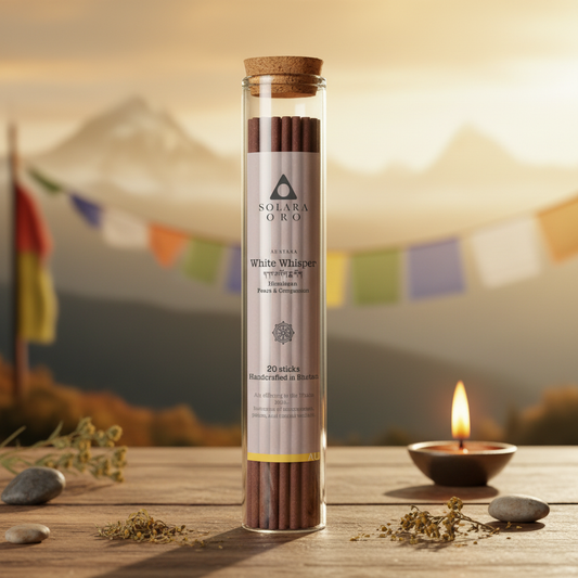 Tube of Solara Oro candles on a wooden surface with a blurred background