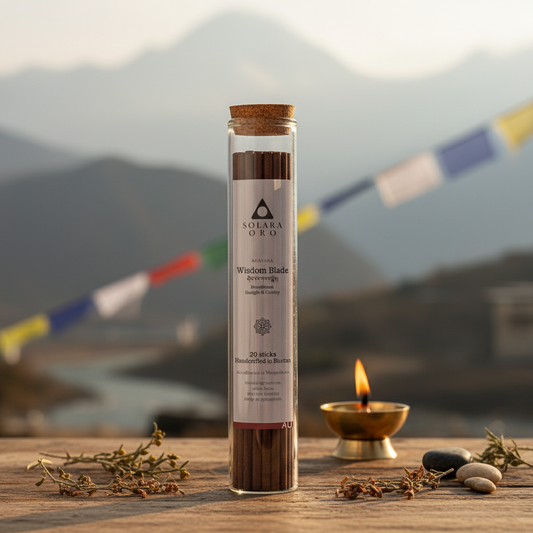 Tubular product with 'Solaara' branding on a wooden surface with a scenic background