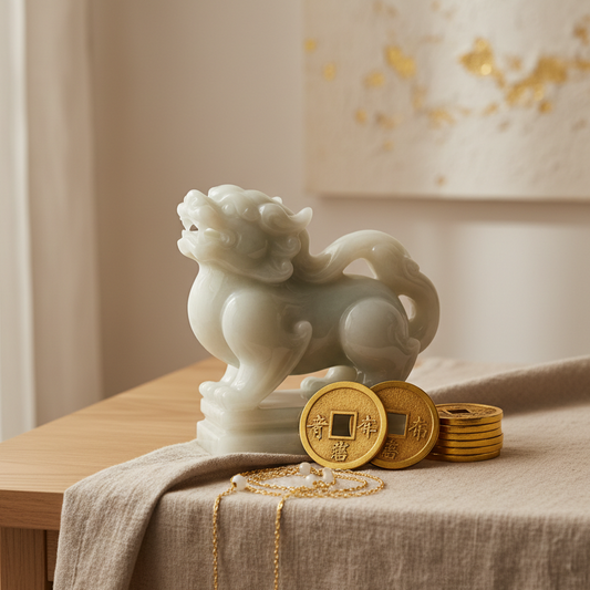 Jade Pixiu statue symbolizing protection and mindful wealth in modern living