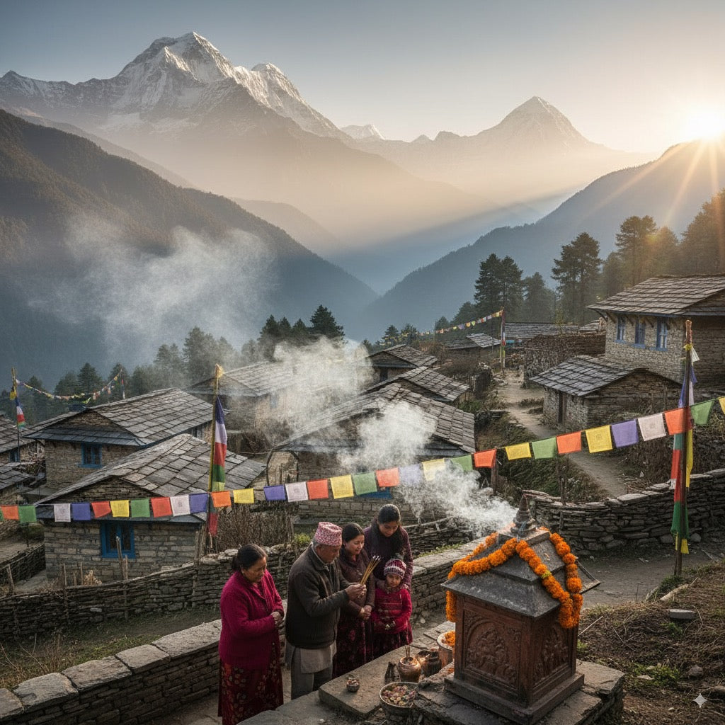Nepalese incense sticks arranged with Himalayan-inspired details, emphasizing hand-crafted artistry and natural ingredients.
