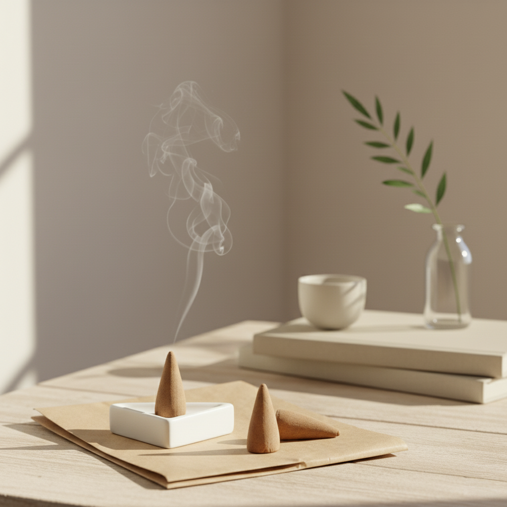 Selection of cone incense with decorative holders, emphasizing soothing scents and relaxation.