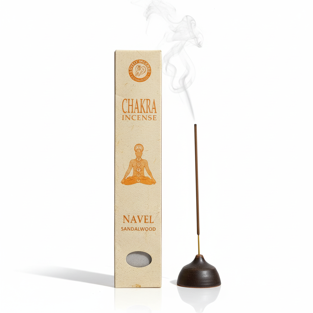 Navel Chakra Incense - Sandalwood Incense Stick from Nepal in Traditional Packaging, Promoting Creativity and Flow, on White Background