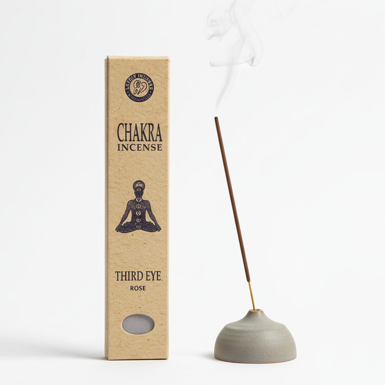 Third Eye Chakra Incense - Rose Incense Stick from Nepal in Traditional Packaging on White Background for Intuition, Clarity and Enhanced Meditation Practice