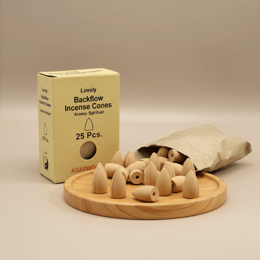 Incense cones with packaging on a beige background