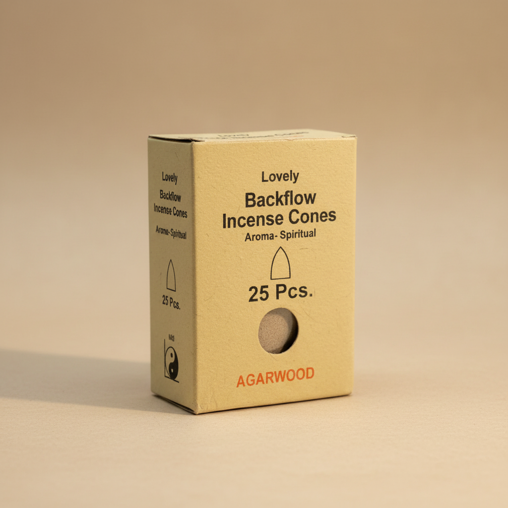 Box of Lovely Backflow Incense Cones on a beige background