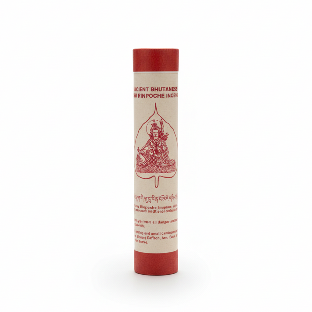 Incense stick with red and white packaging on a white background