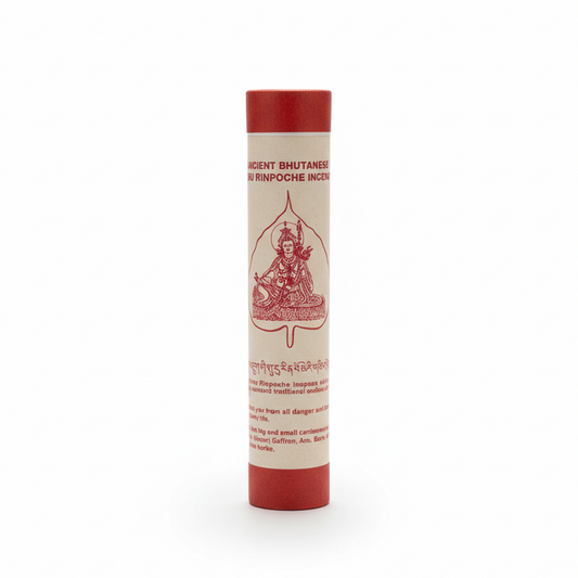 Incense stick with red and white packaging on a white background