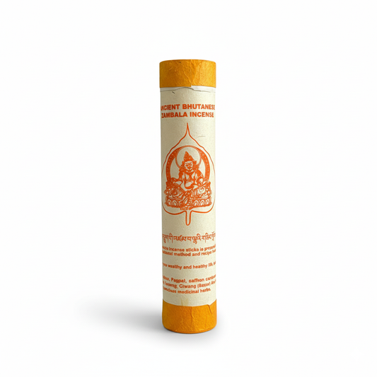 Incense stick tube with decorative design on a white background