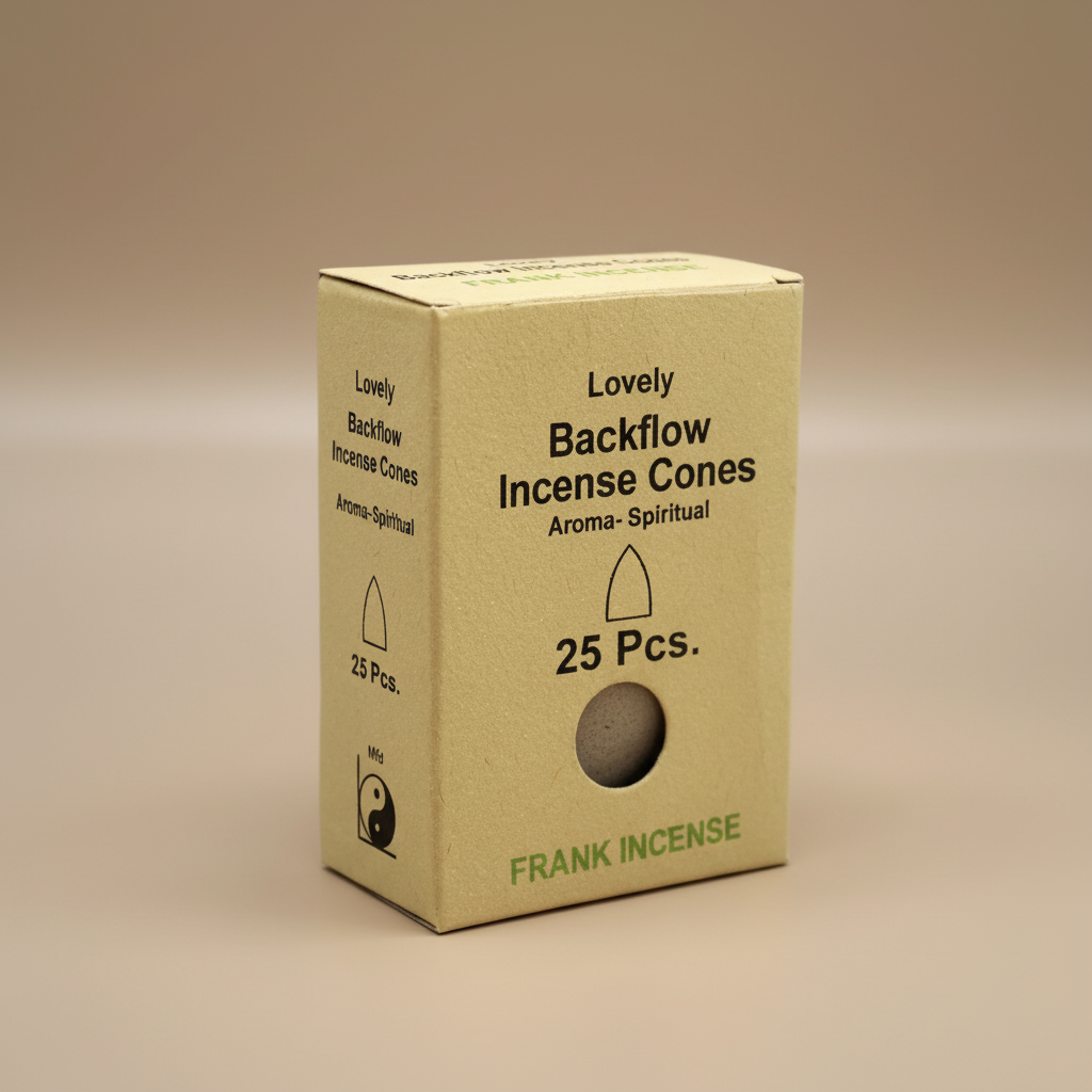 Box of Lovely Backflow Incense Cones on a beige background