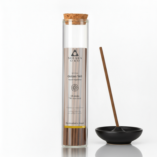 Golden Veil – NIVRA Collection Tibetan Saffron Incense (18 Sticks, ~60 mins)