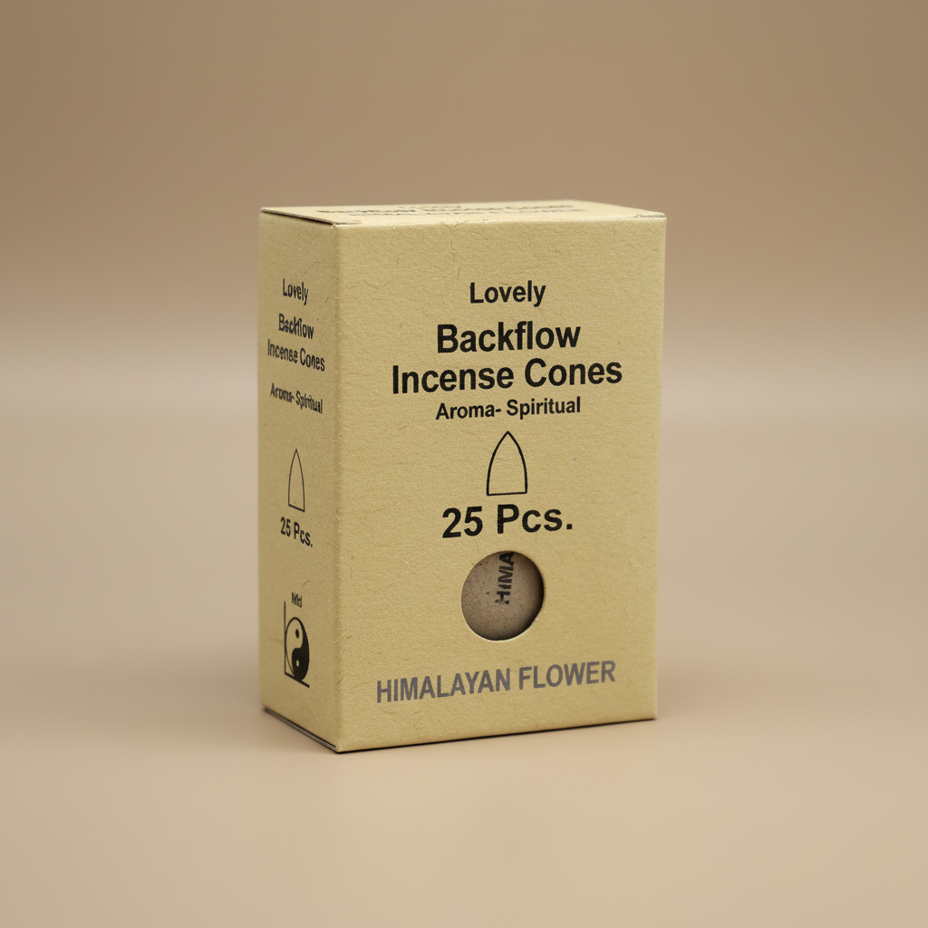 Box of Lovely Backflow Incense Cones on a beige background