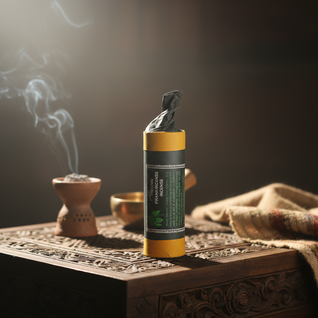 Incense stick with smoke on a wooden table