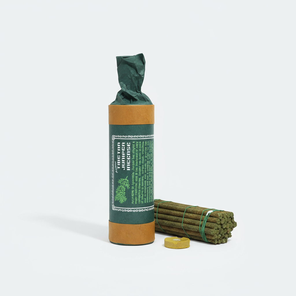 Green and brown package of incense sticks on a white background