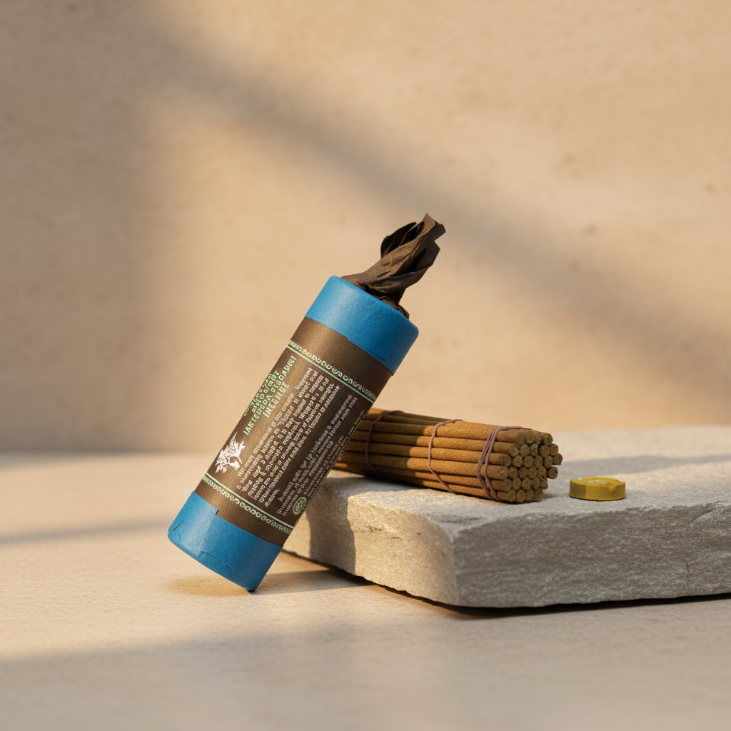Incense stick holder with incense sticks on a stone surface