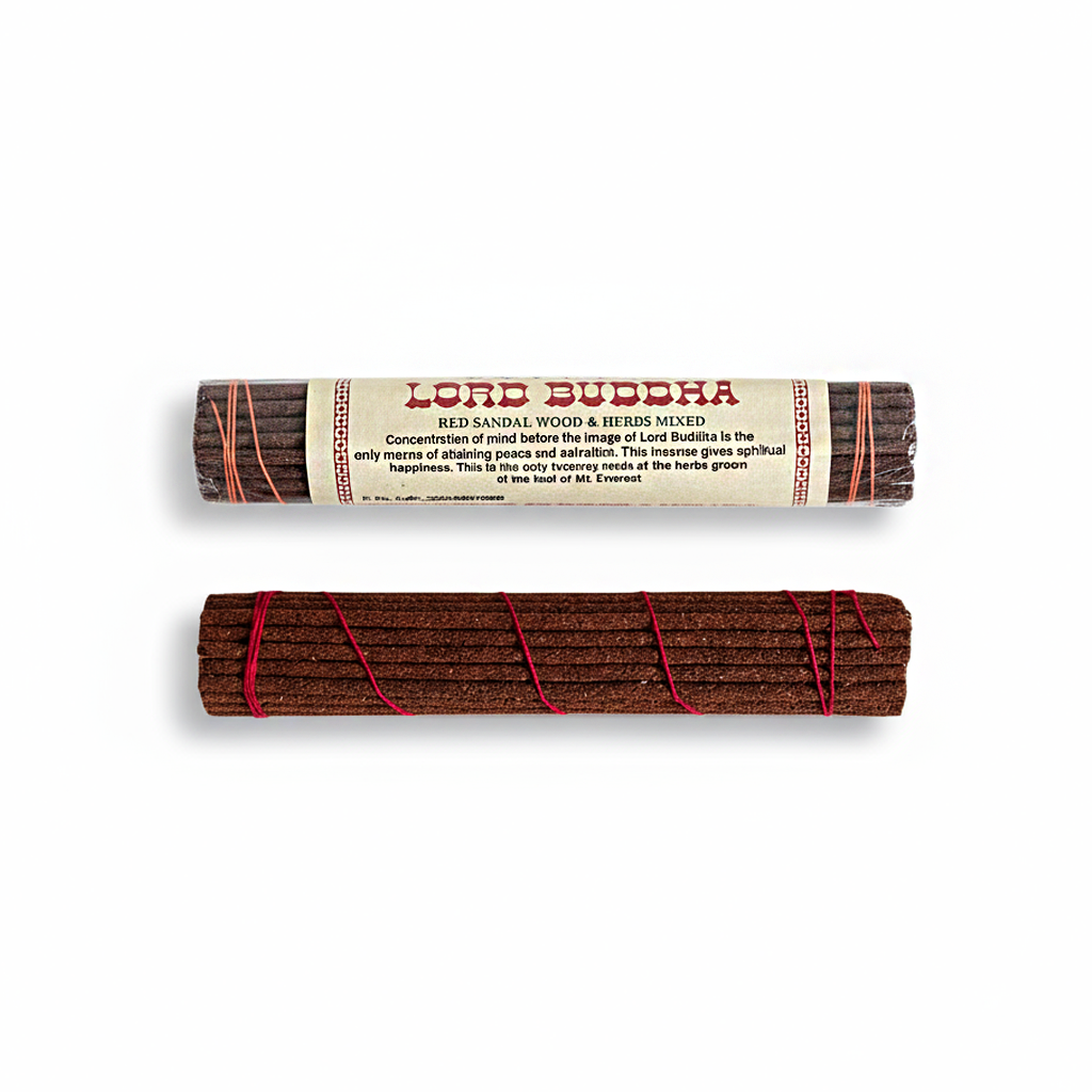 Lord Buddha incense sticks with packaging on a white background