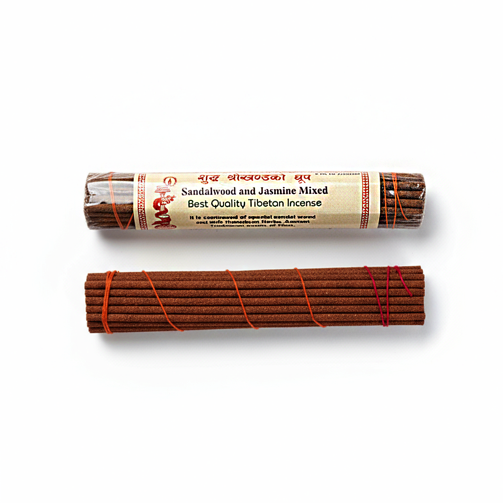 Two bundles of incense sticks with a label on a white background