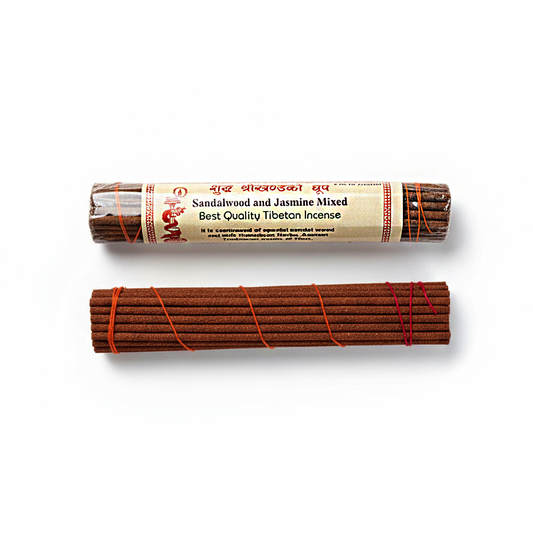 Two bundles of incense sticks with a label on a white background