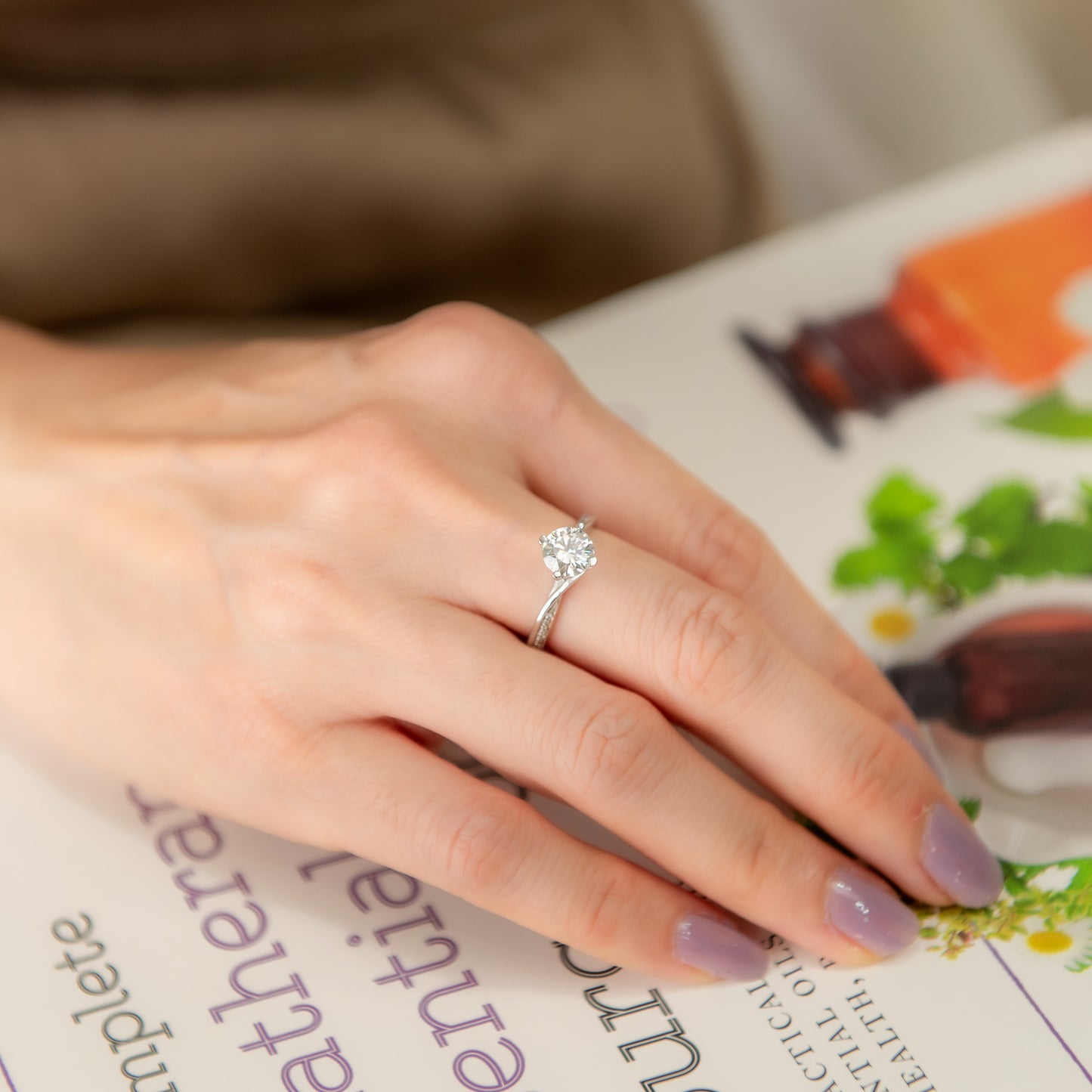 The Cascade – Round Brilliant Lab Diamond Ring with Twist Pavé Bypass Band in 925 Silver – TY-R-034 – Image 6
