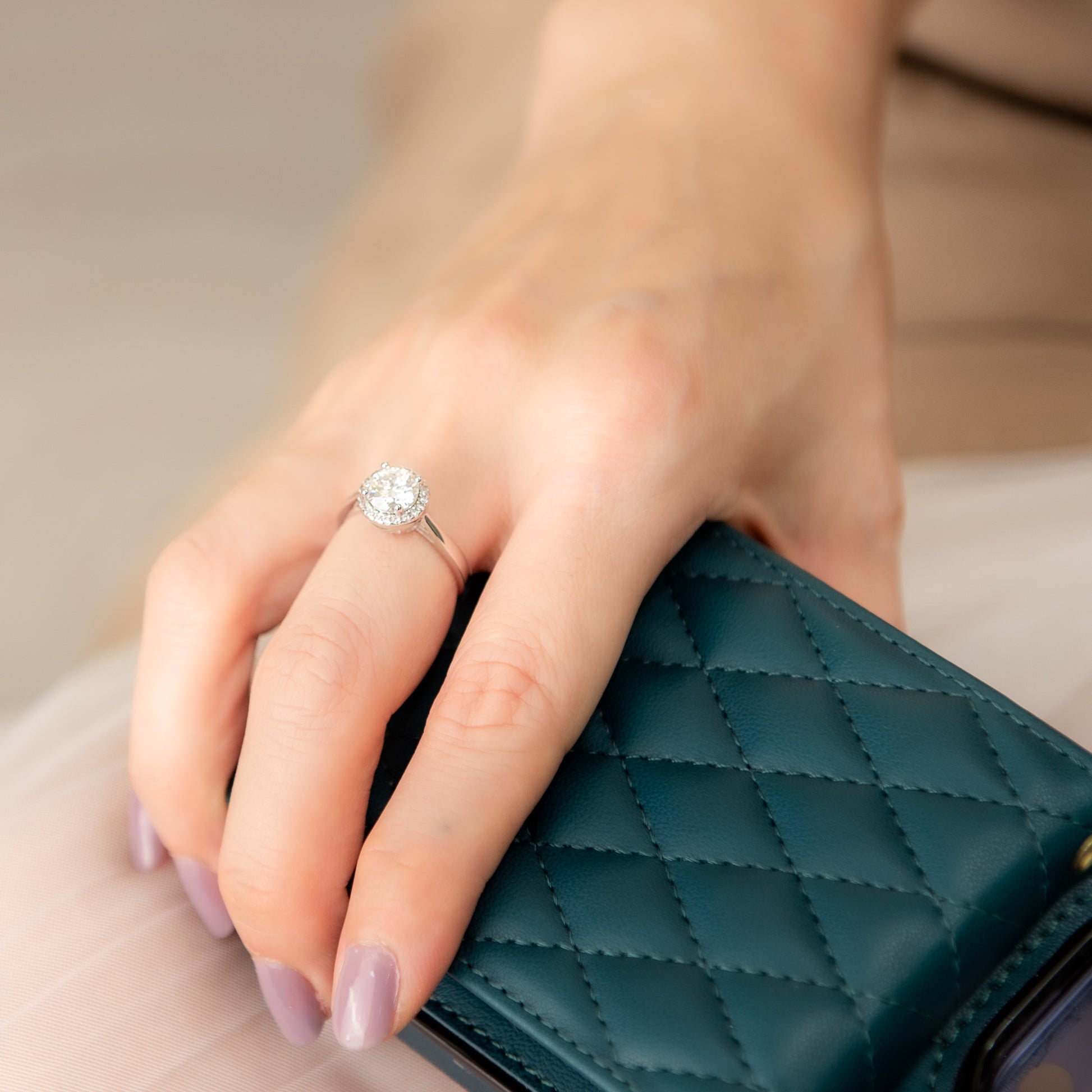 The Aurora – Round Brilliant Lab Diamond Halo Ring in 925 Silver – TY-R-035 – Image 12