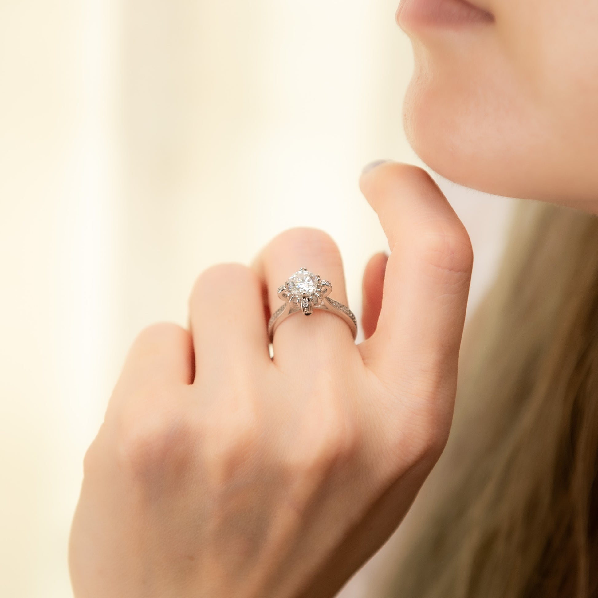 The Rose Crown – Round Brilliant Lab Diamond Vintage Floral Crown Ring in 925 Silver – TY-R-037 – Image 10