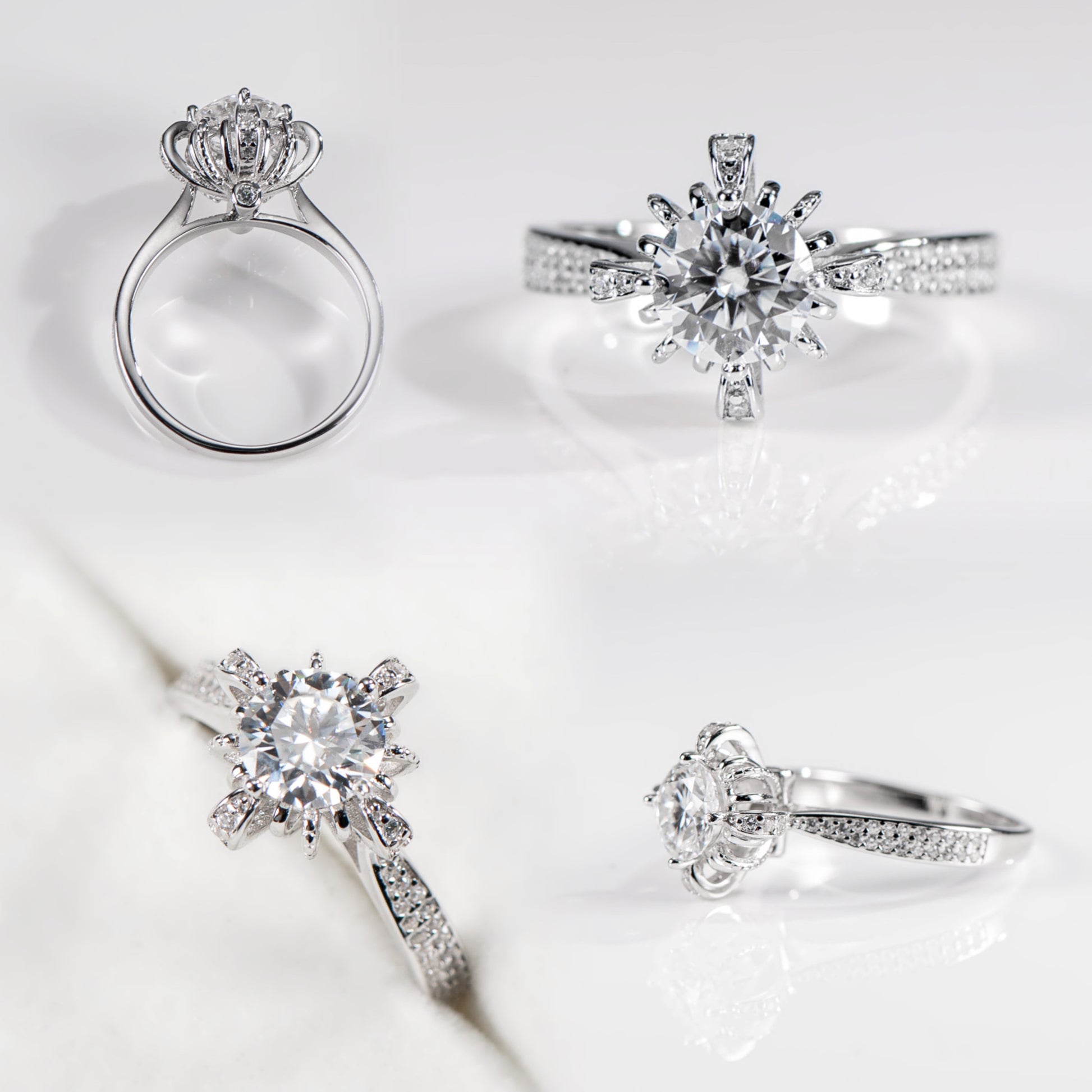 The Rose Crown – Round Brilliant Lab Diamond Vintage Floral Crown Ring in 925 Silver – TY-R-037 – Image 5