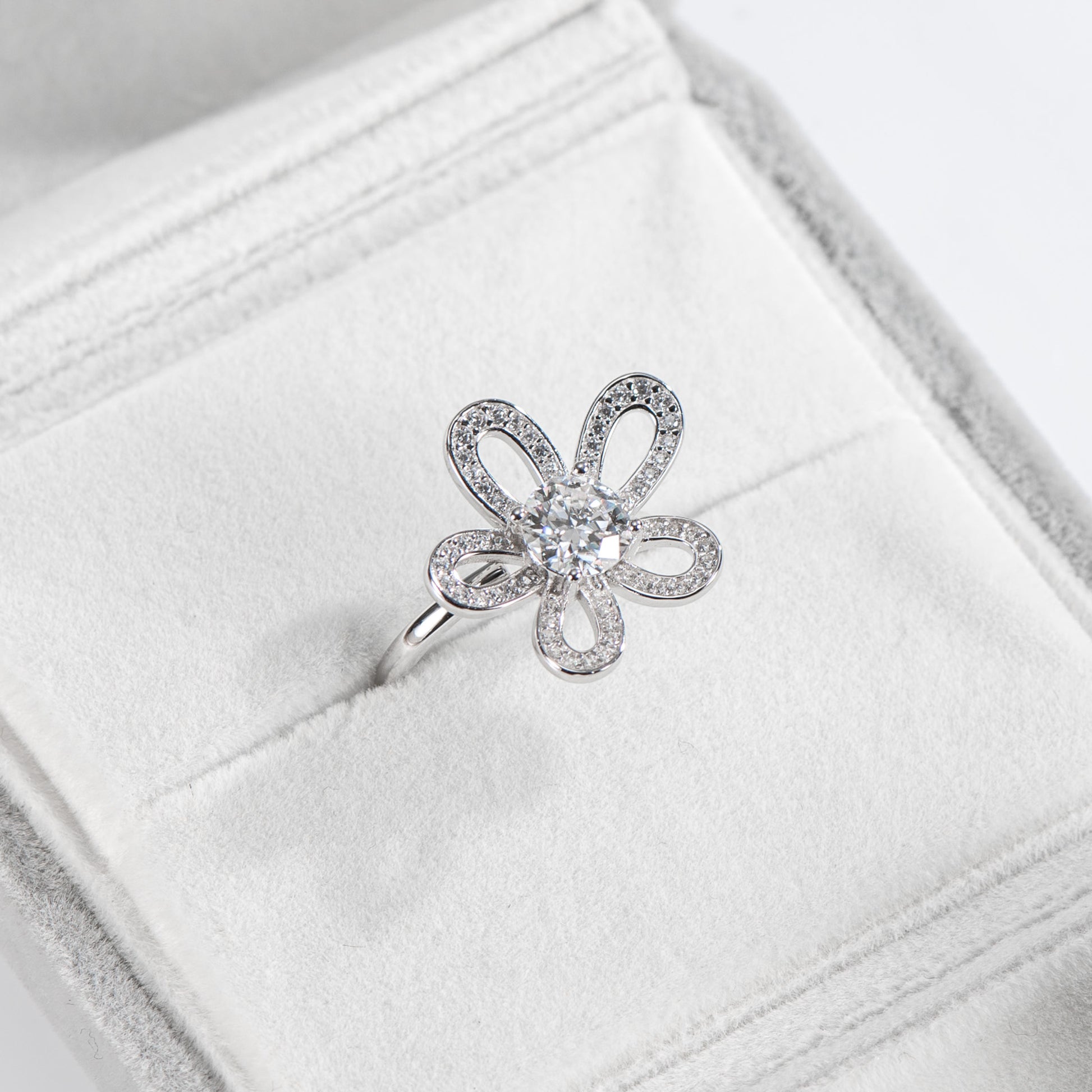 The Blossom – Round Brilliant Lab Diamond Open Flower Ring in 925 Silver – TY-R-043 – Image 11