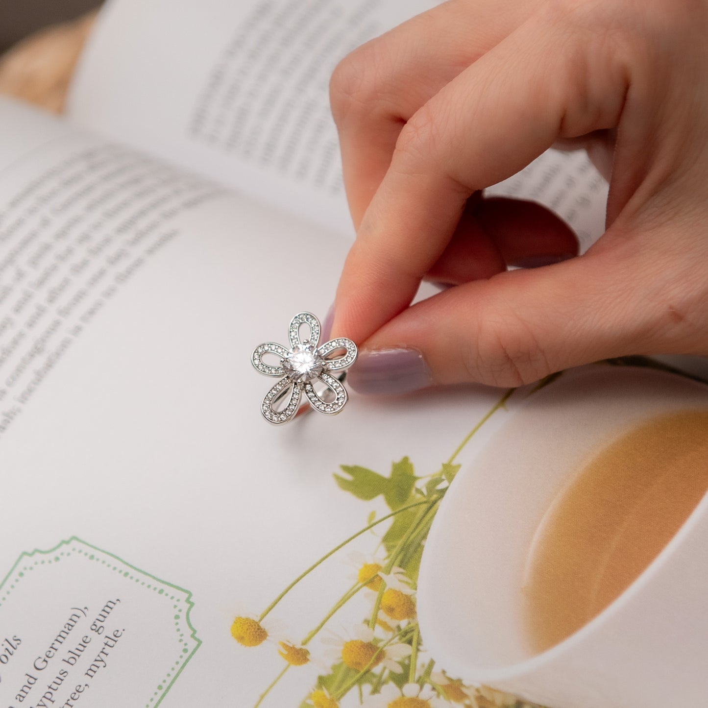 The Blossom – Round Brilliant Lab Diamond Open Flower Ring in 925 Silver – TY-R-043 – Image 26