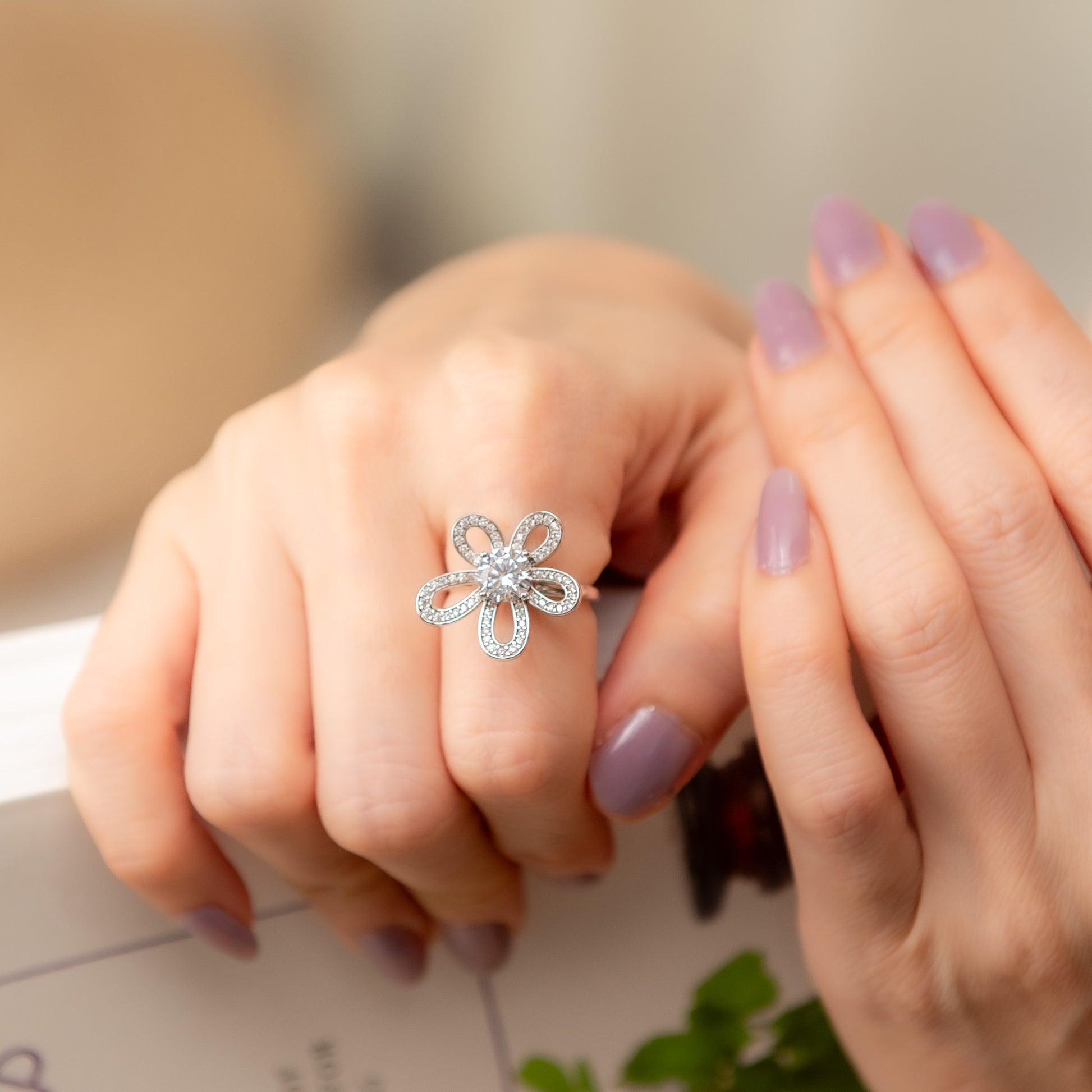 The Blossom – Round Brilliant Lab Diamond Open Flower Ring in 925 Silver – TY-R-043 – Image 29