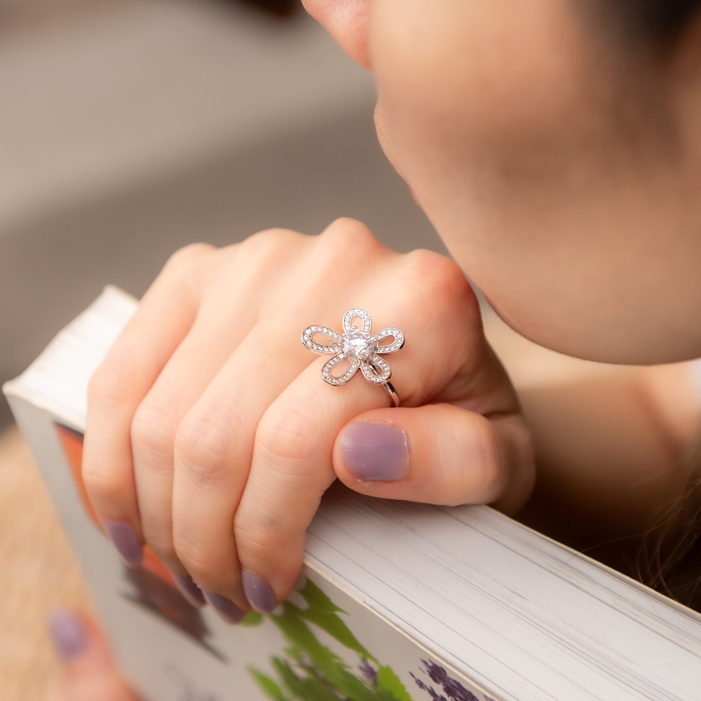 The Blossom – Round Brilliant Lab Diamond Open Flower Ring in 925 Silver – TY-R-043 – Image 30