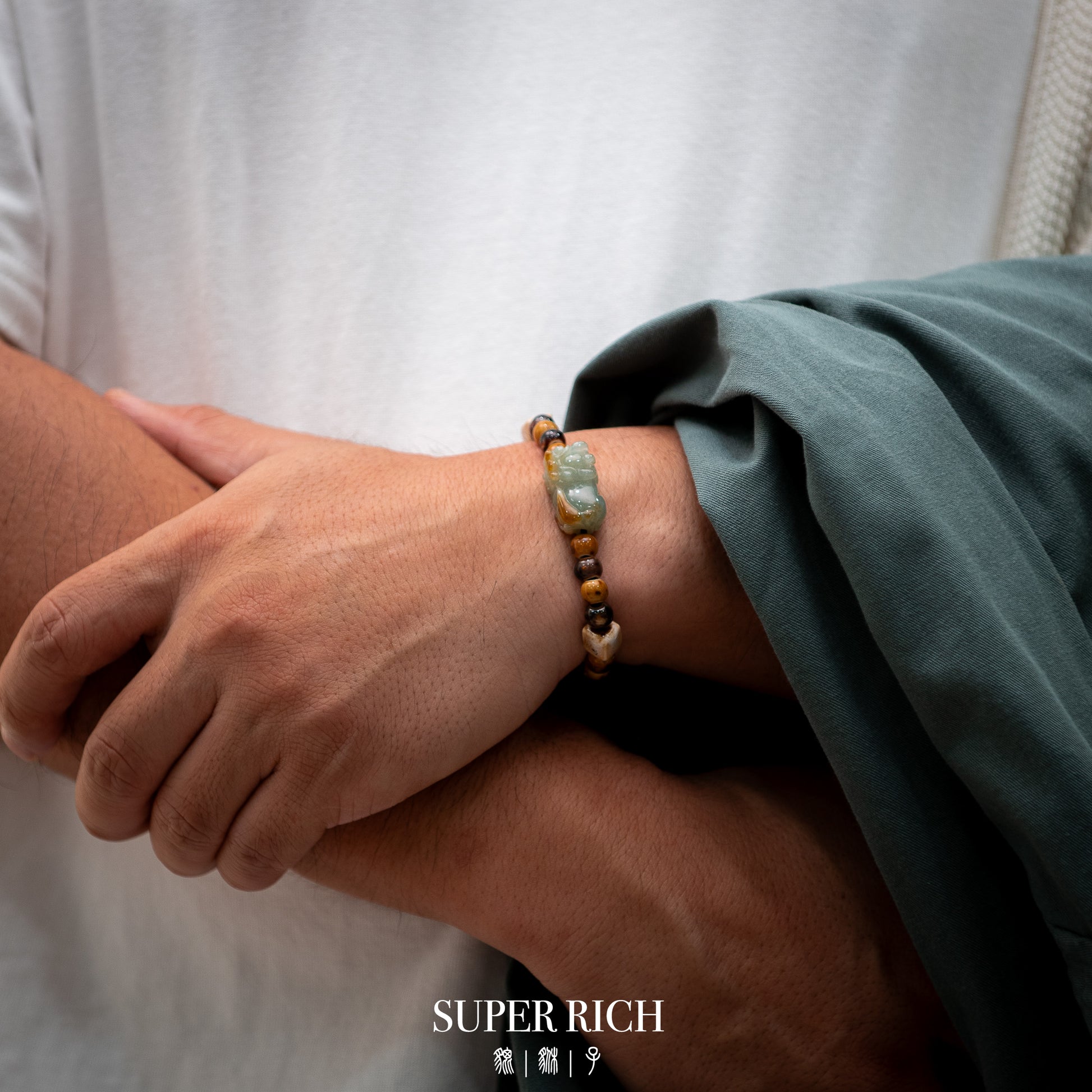 Person wearing a bracelet with a blurred background