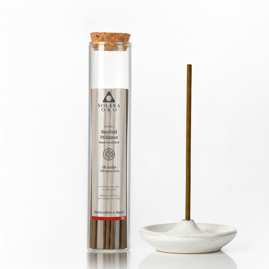 Sunfold Stillness – NIVRA Collection Tibetan Amber Resin Incense (18 Sticks, ~60 mins)