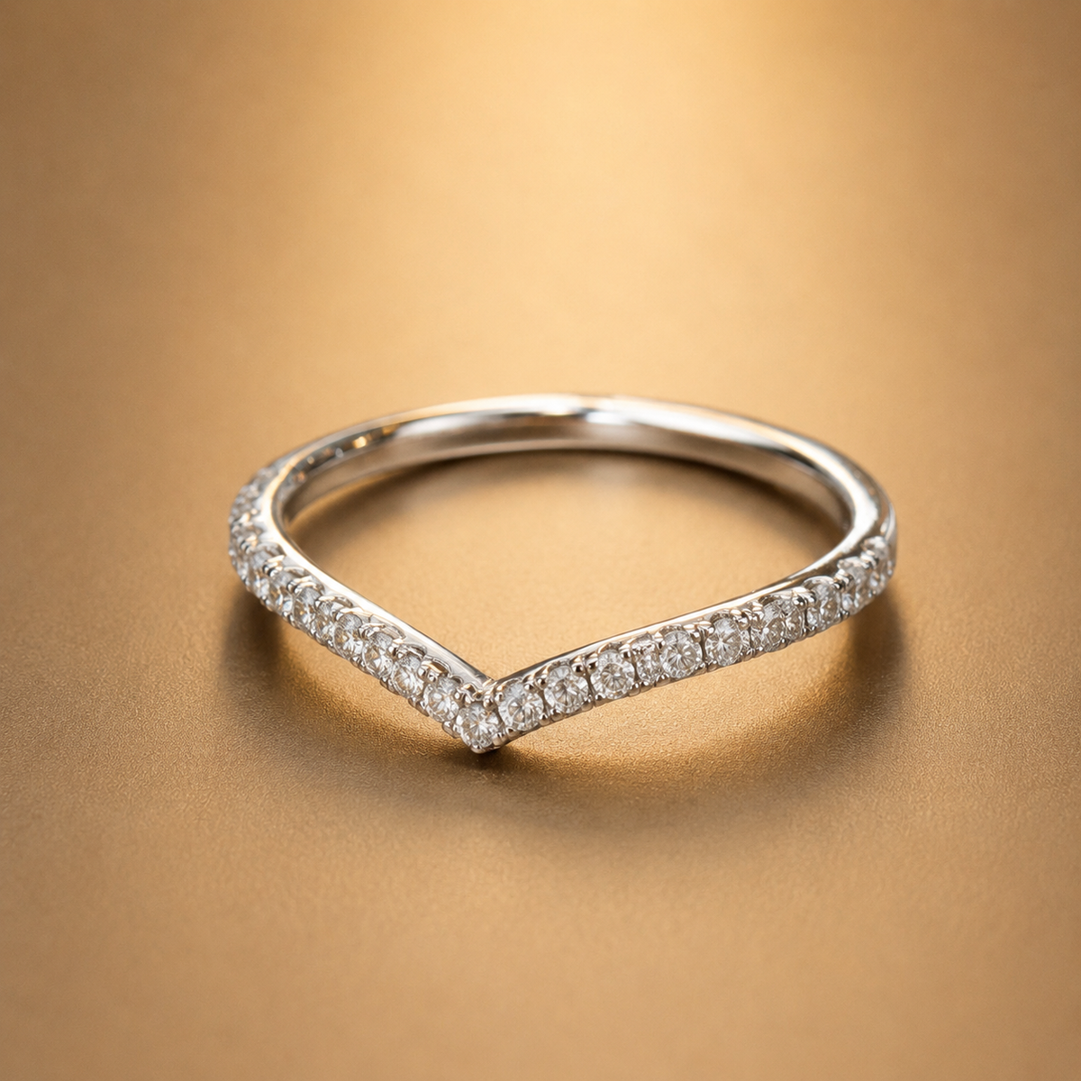 Kairos pavé diamond chevron band ring in white gold — side profile view