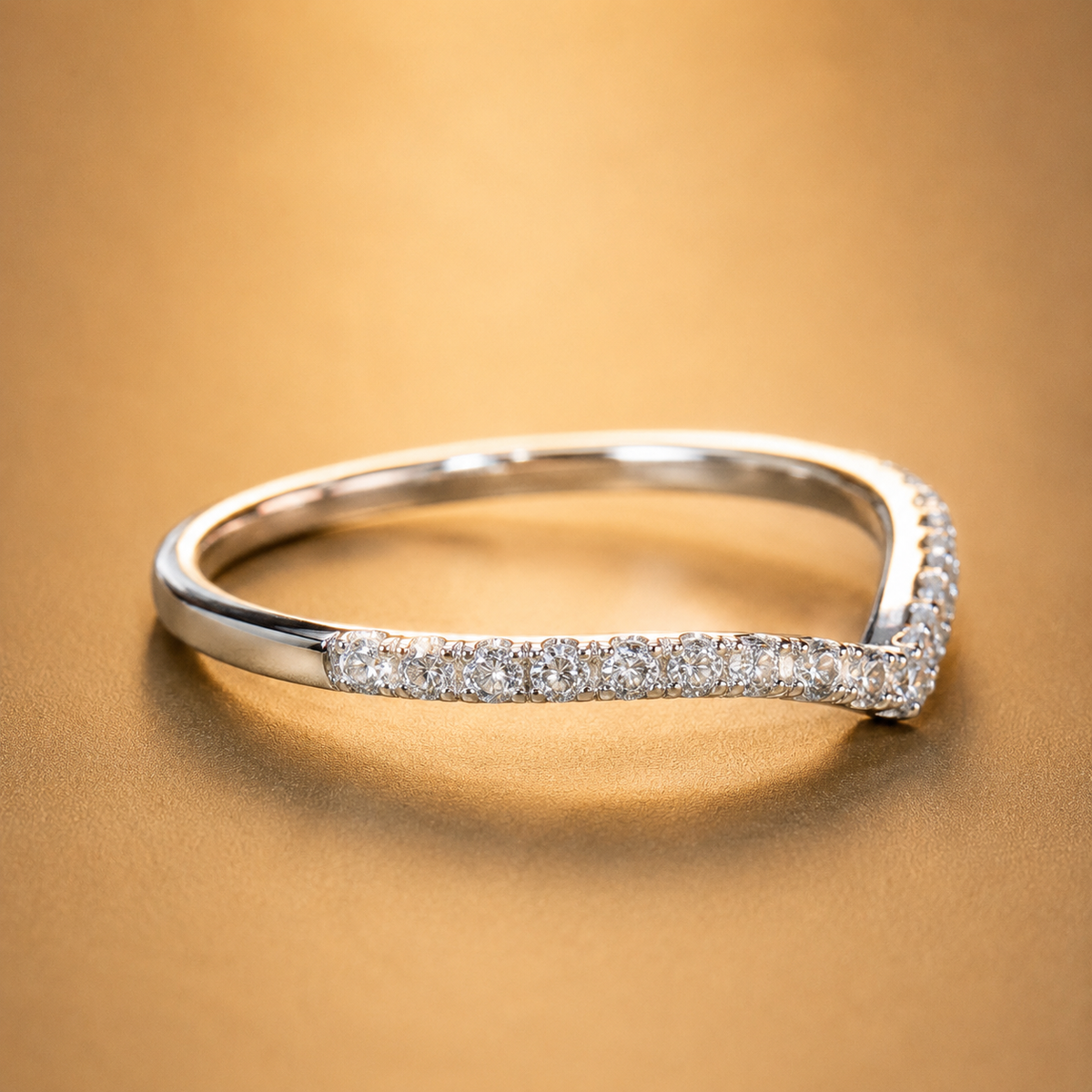 Kairos pavé diamond chevron band ring in white gold — front angled view