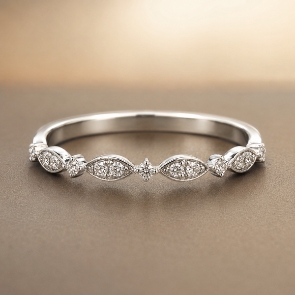 The Celestial Kiss silver ring with marquise diamond clusters, front hero studio view.