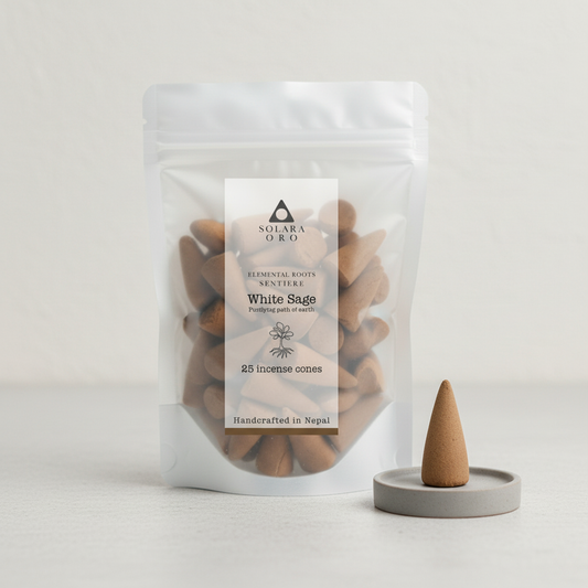 White Sage – SENTIERE: ELEMENTAL ROOTS Incense Cones (25 Cones, ~20 mins each)