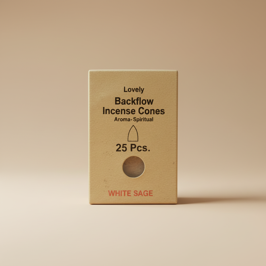 Box of Lovely Backflow Incense Cones on a beige background