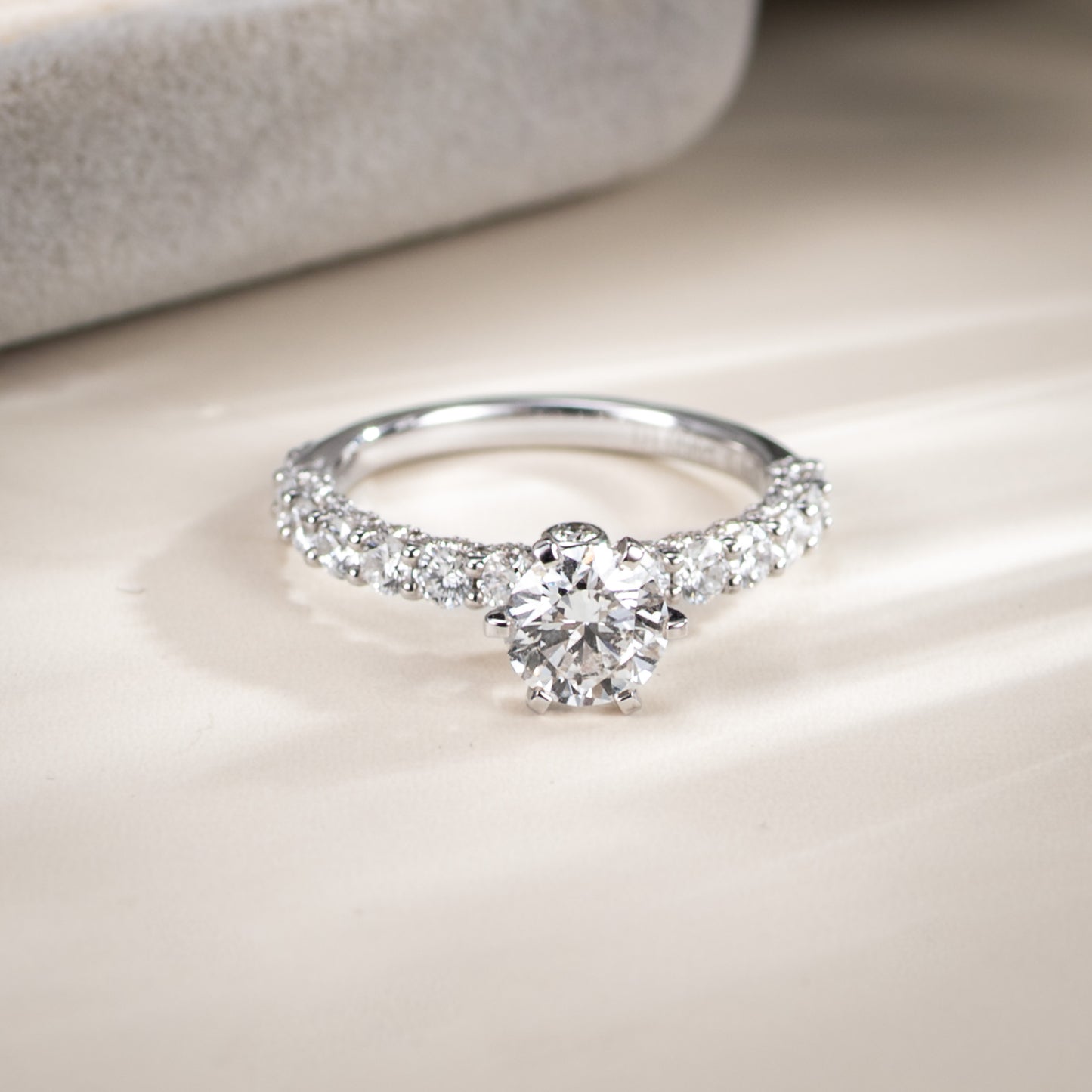 Diamond ring on a soft, light background